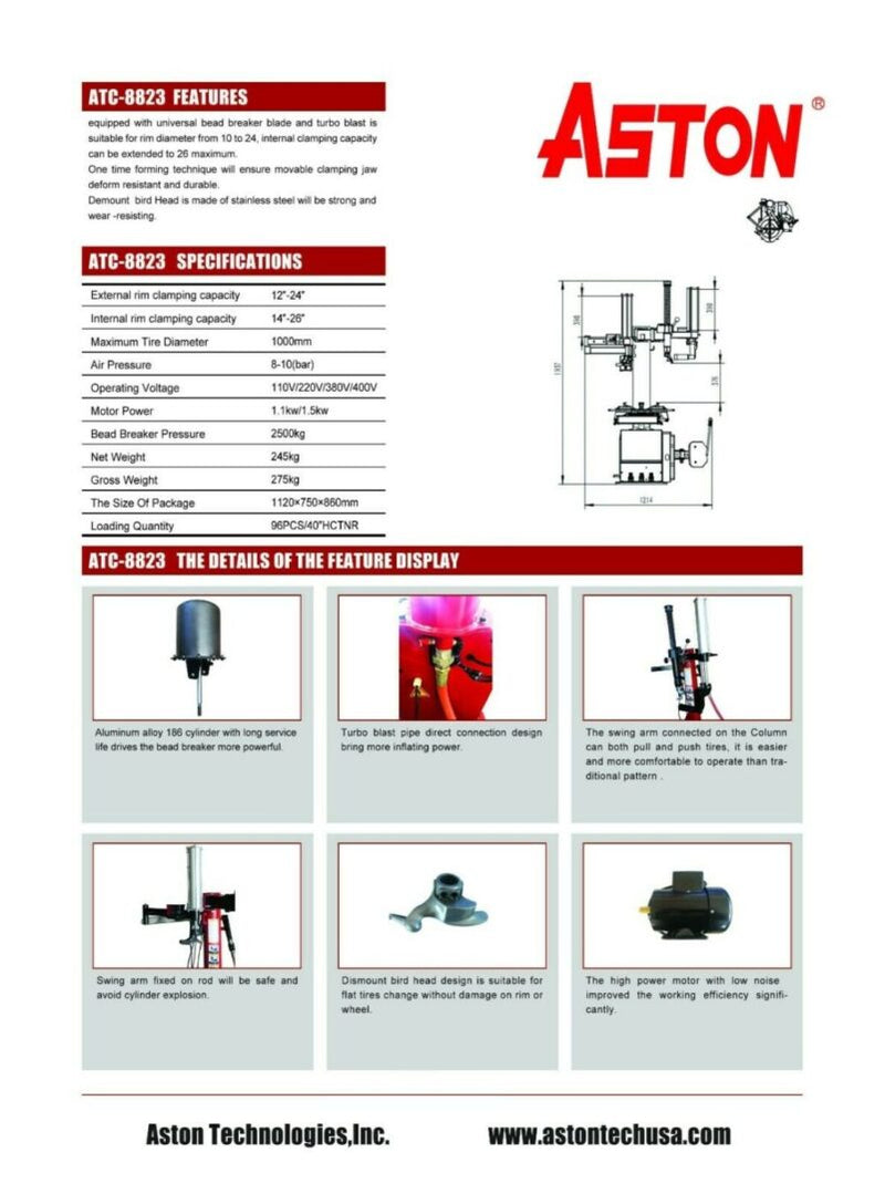 Aston 2.0hp Tire Changer and Wheel Balancer Combo with Self-Calibrating Laser Rim - Perfect for 26" Wheels!