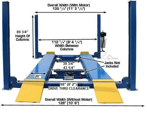 Heavy-Duty Atlas 412 12,000 lbs Commercial 4-Post Auto Lift - Model ATEATTD-412