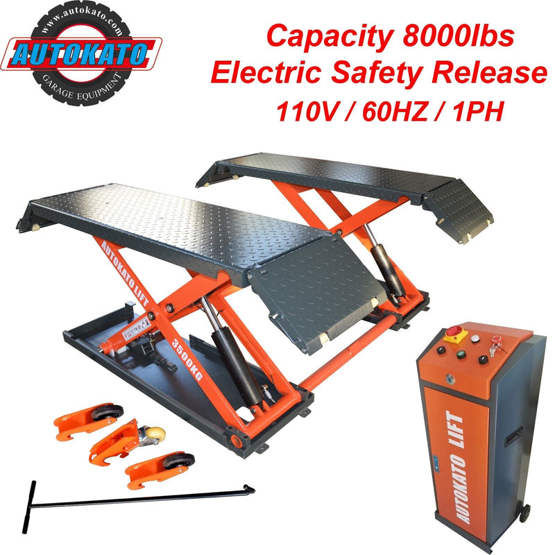 AUTOKATO 8000lbs Electric Mid Rise Scissor Lift - Effortless Auto Release, 110V/1PH X85